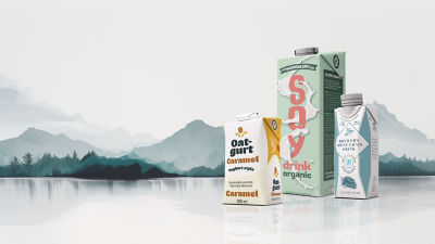 Cartons with plant-based beverage