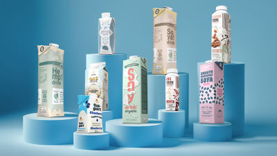 Cartons with plant-based beverages