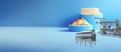 Pizza with mozzarella and equipment for cheese production