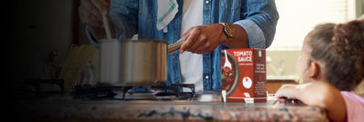 Cooking with tomato sauce in Tetra Recart carton
