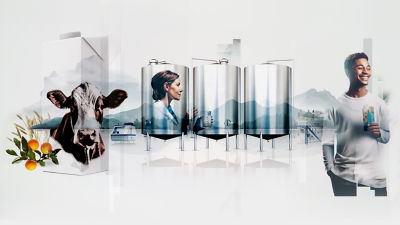 Integrated solutions from Tetra Pak, cow, carton package, tanks and people