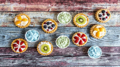Cakes decorated with fruit
