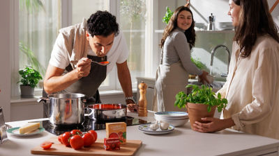 Family cooking, tomato products in Tetra Recart carton packages