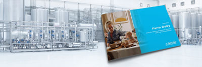 Farm Dairy brochure, nature scenery illustration in background