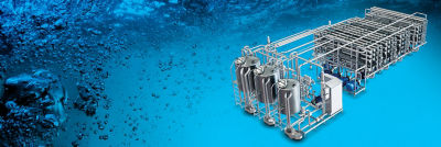Filtration equipment on water background