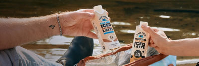 Holding cartons, First Press ice coffee in Tetra Prisma Aseptic carton packages