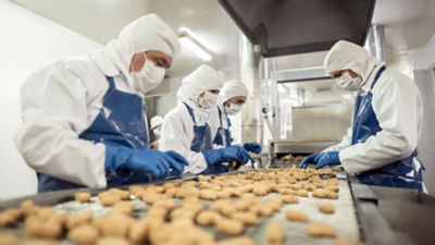 Food production line, conveyor belt
