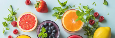Fruit on blue background