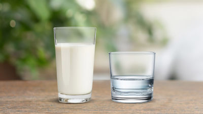 Glasses, milk and water