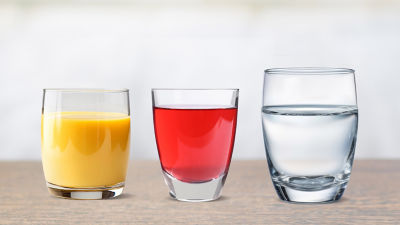 Three glasses with liquid