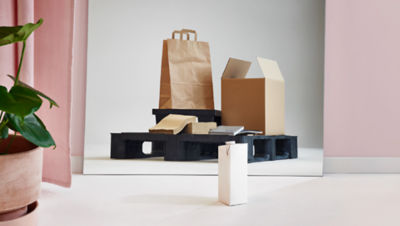 Cartons on a small stage