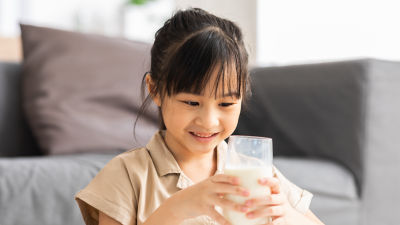 Girl with soya beverage