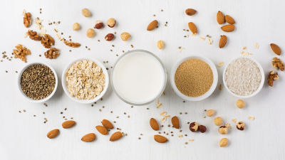 Plant-based drinks, rice nuts and grains
