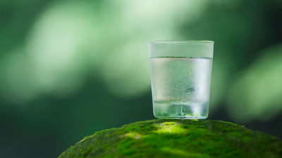 Boisson sans alcool sur une pierre recouverte de mousse