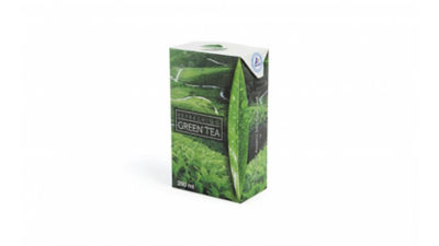 Green tea carton with white background