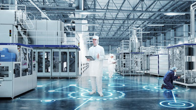 Three factory workers 