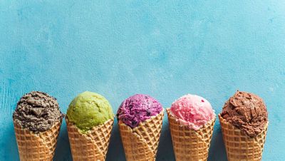 ice cream cones blue background