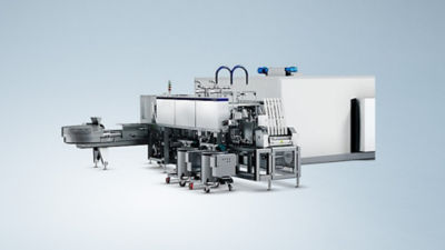 Industrial production line for bulk ice cream and portion cup filling