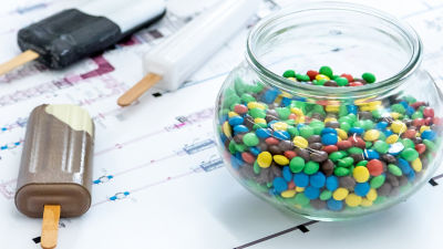 Ice cream models and blue print