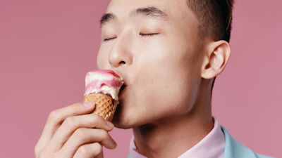 Man enjoying ice cream