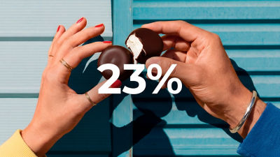 Two people sharing chocolate-coated ice cream bars