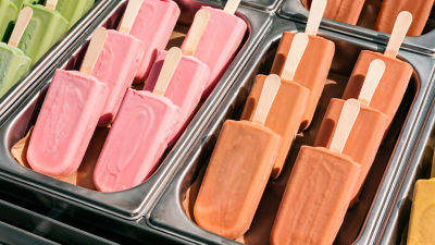 Wrapped ice cream stick products in industrial packaging process