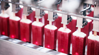 Ice cream stick products moving through industrial production line