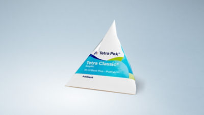 Tetra Classic Aseptic carton package for ice cream product on light blue background