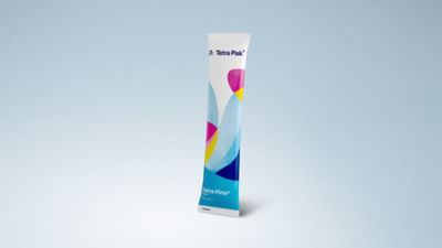 Tetra Fino Aseptic carton package for ice cream product on light blue background