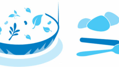 Illustration d'un bol et de cuillères bleus