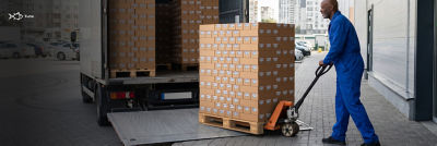 Loading truck, tuna in Tetra Recart cartons on pallet