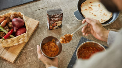 cooking tikka masala from a Tetra Recart carton