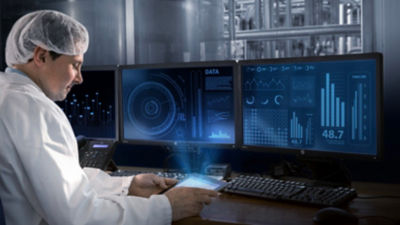 Man with computer, automation solutions