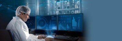 Man sitting in front of automation screen