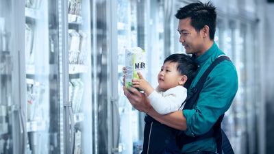 Father and baby, Tetra Brik carton package