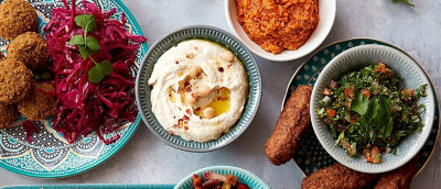 Meal with hummus and more