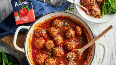 Italian meatballs with tomato sauce, Rosella tomato soup