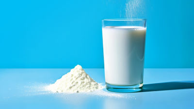 Pile of powder and milk in glass