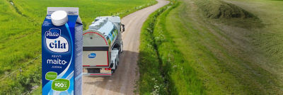 Valio eila milk in Tetra Rex carton package and milk truck