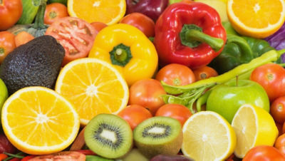 Colorful mix of fruits and vegetables