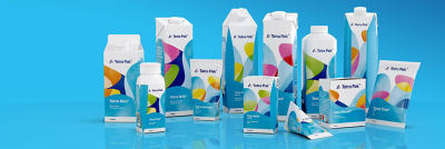 Tetra Pak carton packaging in blue background