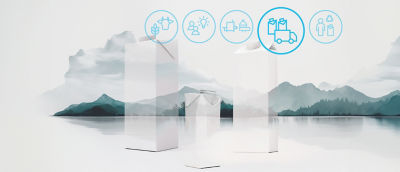 Packages, icons and mountain background