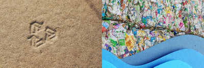 Recyceltes Papier und Papier vor dem Recycling