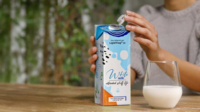 chilled package and a glass of milk