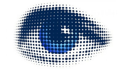 A pixelated blue eye