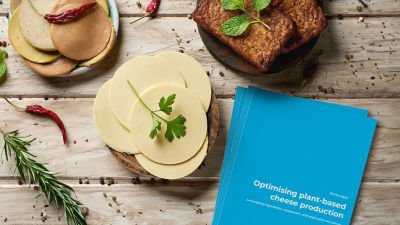 Plant-based cheese on rye bread and white paper