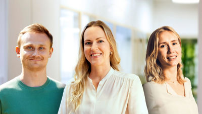 retrato de tres empleados de Tetra Pak 