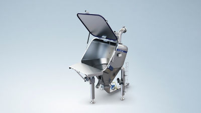 Bag tipping unit with CIP for hygienic powder handling