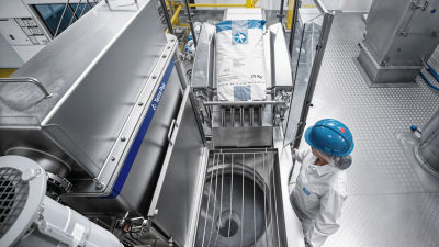Top view of industrial mixer equipment