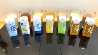 cartons and glasses